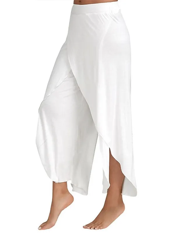 Women's Culottes Wide Leg Chinos Ruffle Layered Stretchy Mid Waist Basic Casual / Sporty Casual Daily Black White S M Summer Spring & Fall