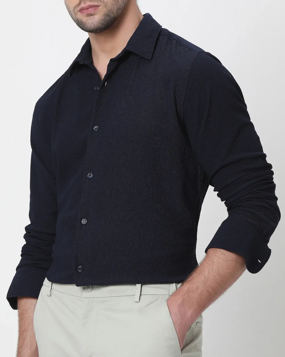 Simple And Comfortable Slim-Fit Breathable Navy Shirt