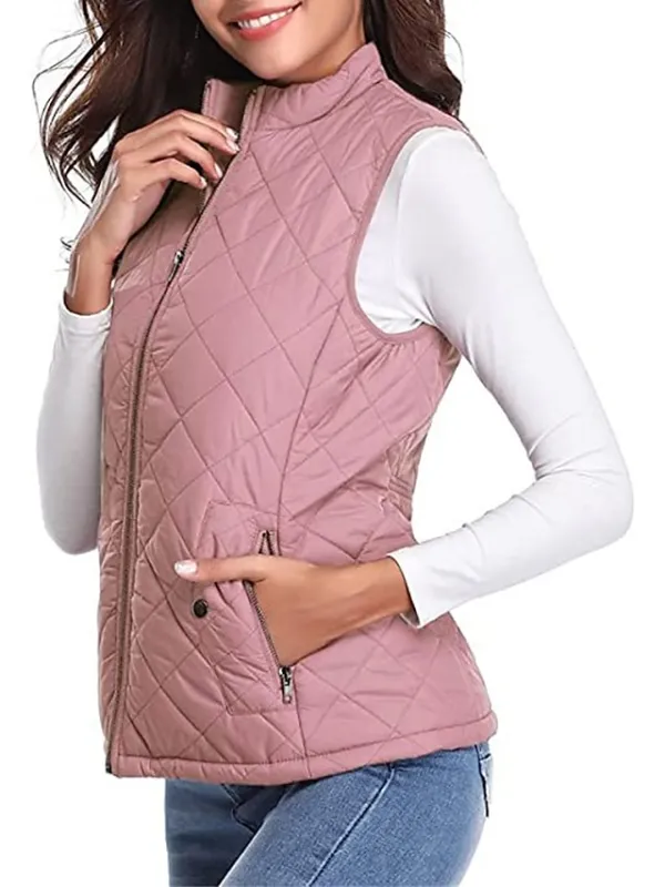 Women's Quilted Vest Crop Sleeveless Winter Coat Lightweight Puffer Gilet Warm Windproof Outerwear with Pockets Zip up Fall Street Casual Jacket Light Blue claret Sea Blue