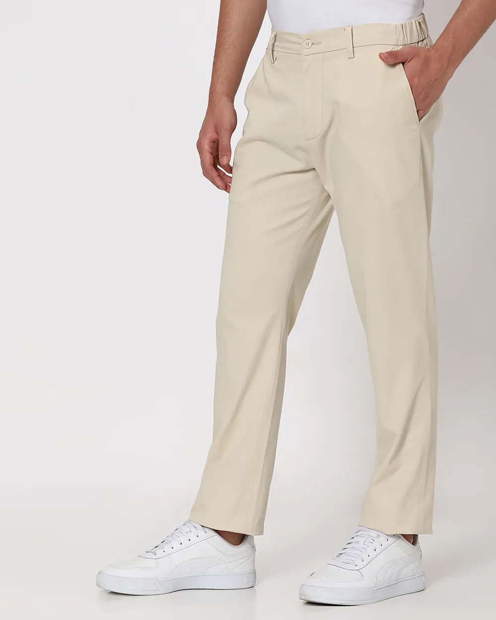 Classic Versatile Slim-Fit Straight-Leg Off White Trousers