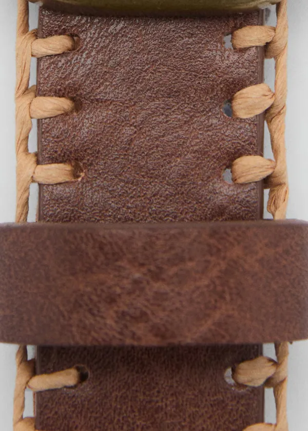 Casual Style Brown Belts With Decorative Stitching