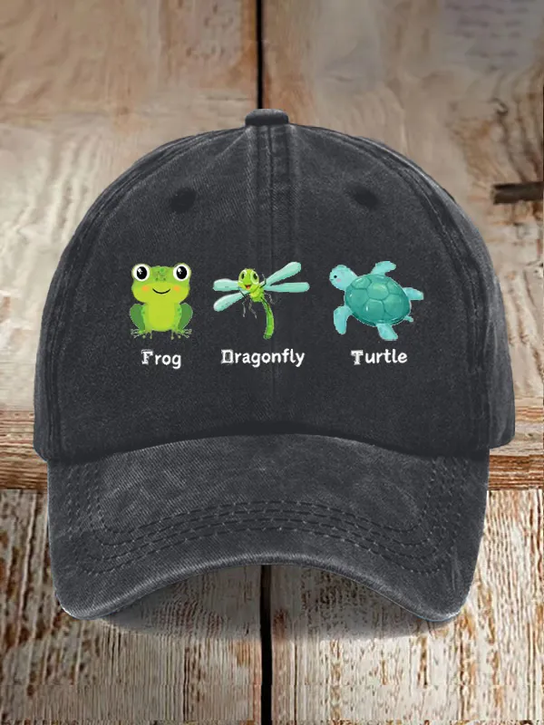 Frog Dragonfly Turtle Print Baseball Cap