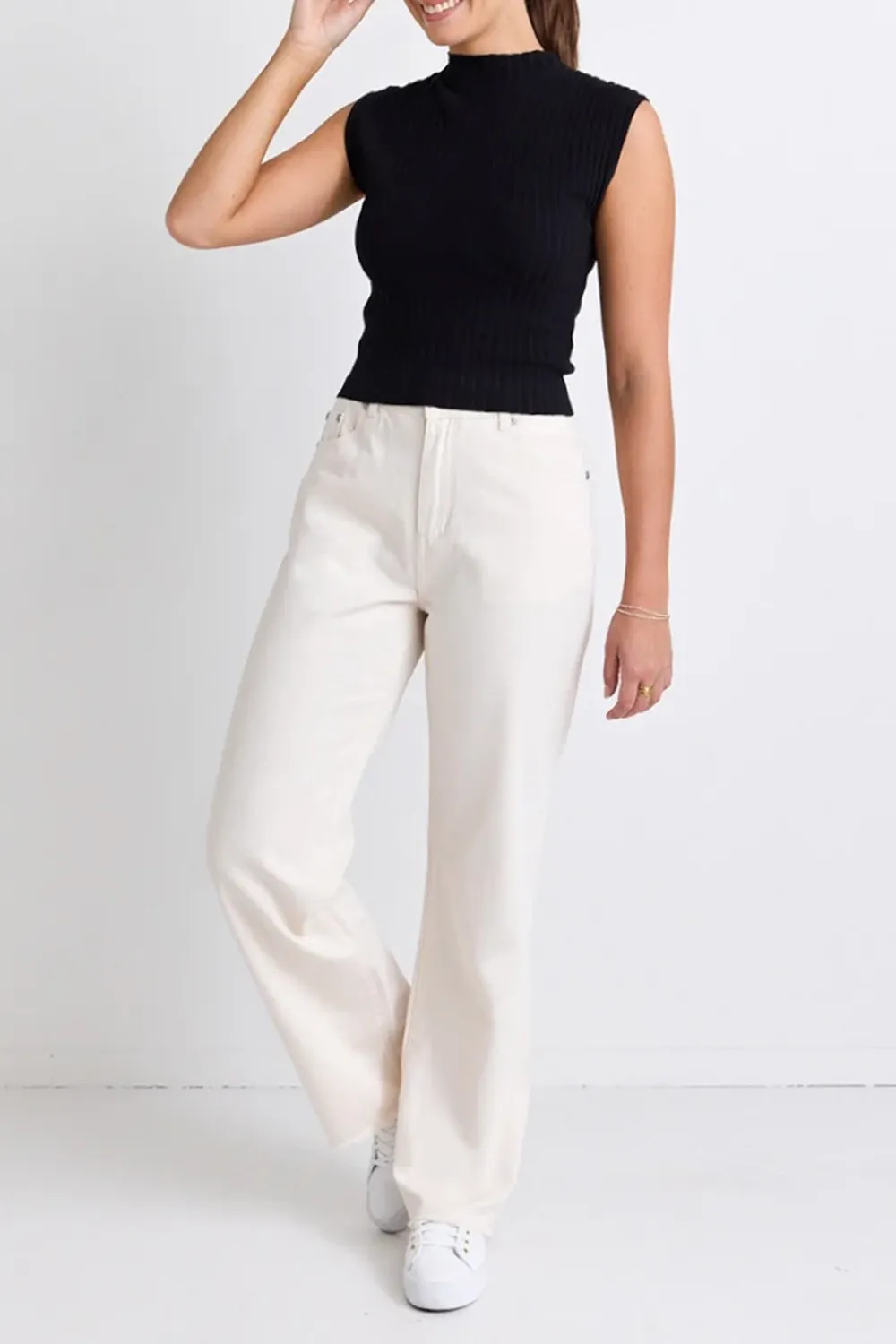 Ecru High - Waist Wide - Leg Jeans