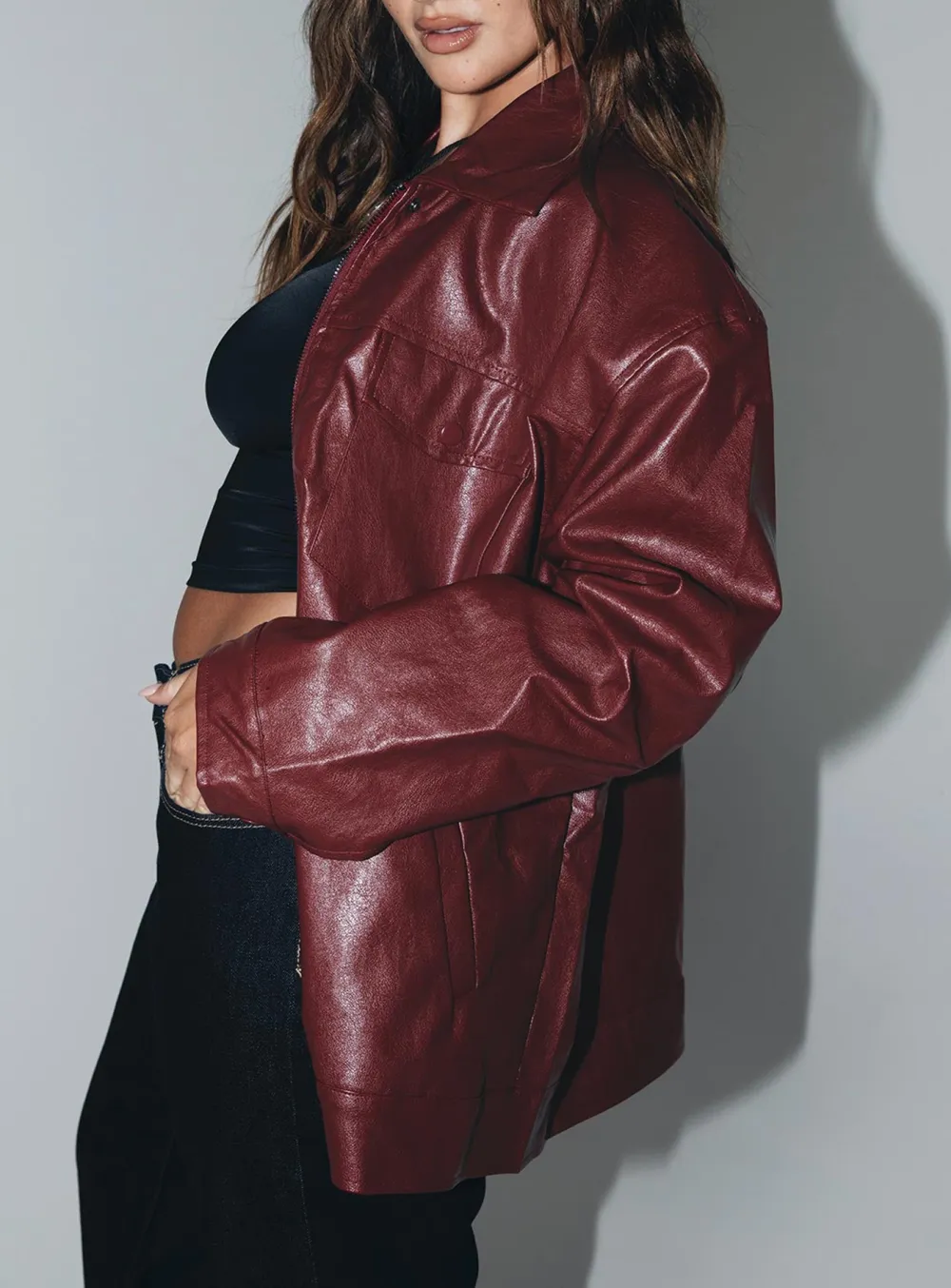 Classic Faux Leather Button Up Jacket