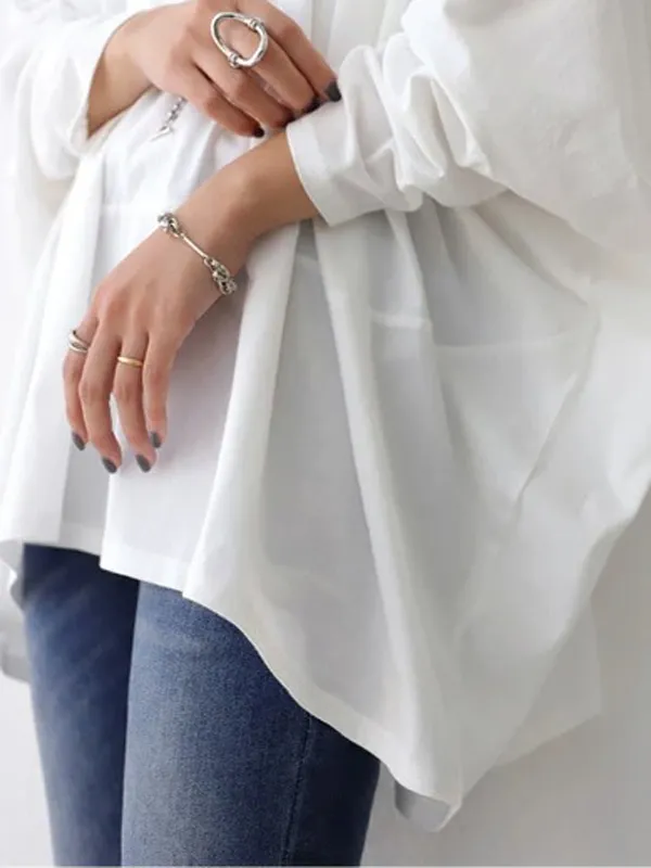 Simple Oversize Solid Color V-Neck Batwing Sleeve T-Shirts