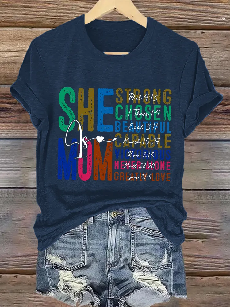 Women'S She Mum Strong Chosen Beautifyl Capable Victorious Never Alone Greatly Love Printed T-Shirt