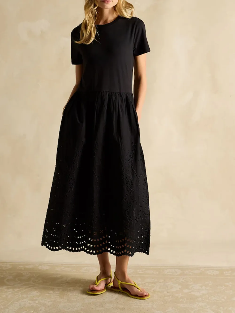 Classic Soft Breathable Plain Lace Hem Cotton Dress