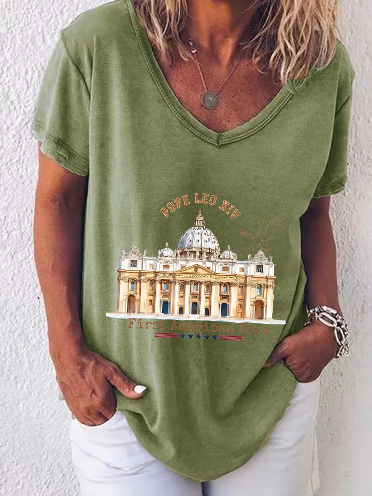Women'S Pope Leo Xiv First America Pope Round-Neck Short-Sleeved T-Shirt