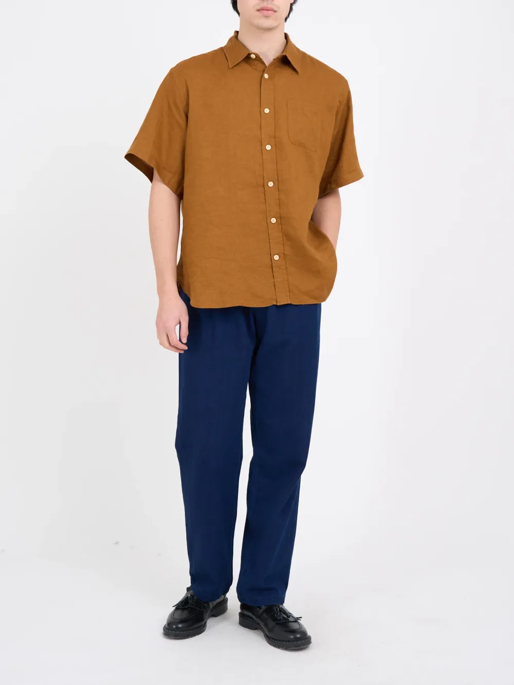 Orange Oversized Linen Short-Sleeve Shirt