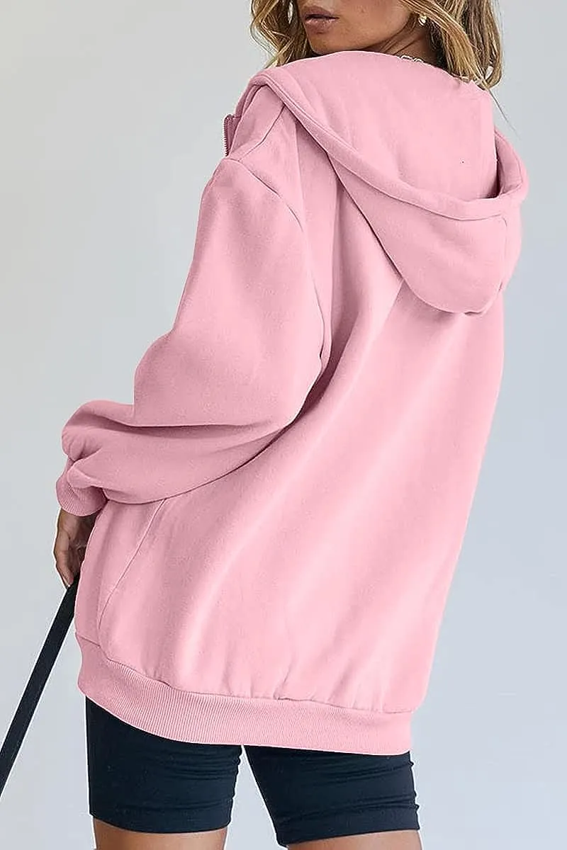 Women's Cute Hoodies Teen Girl Fall Jacket Oversized Sweatshirts Casual Drawstring Zip Up Y2K Hoodie with Pocket