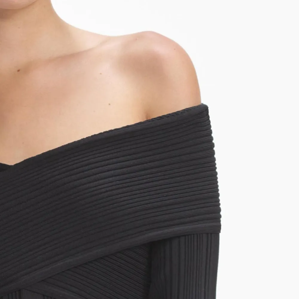 Black Off Shoulder Knit Mini Dress