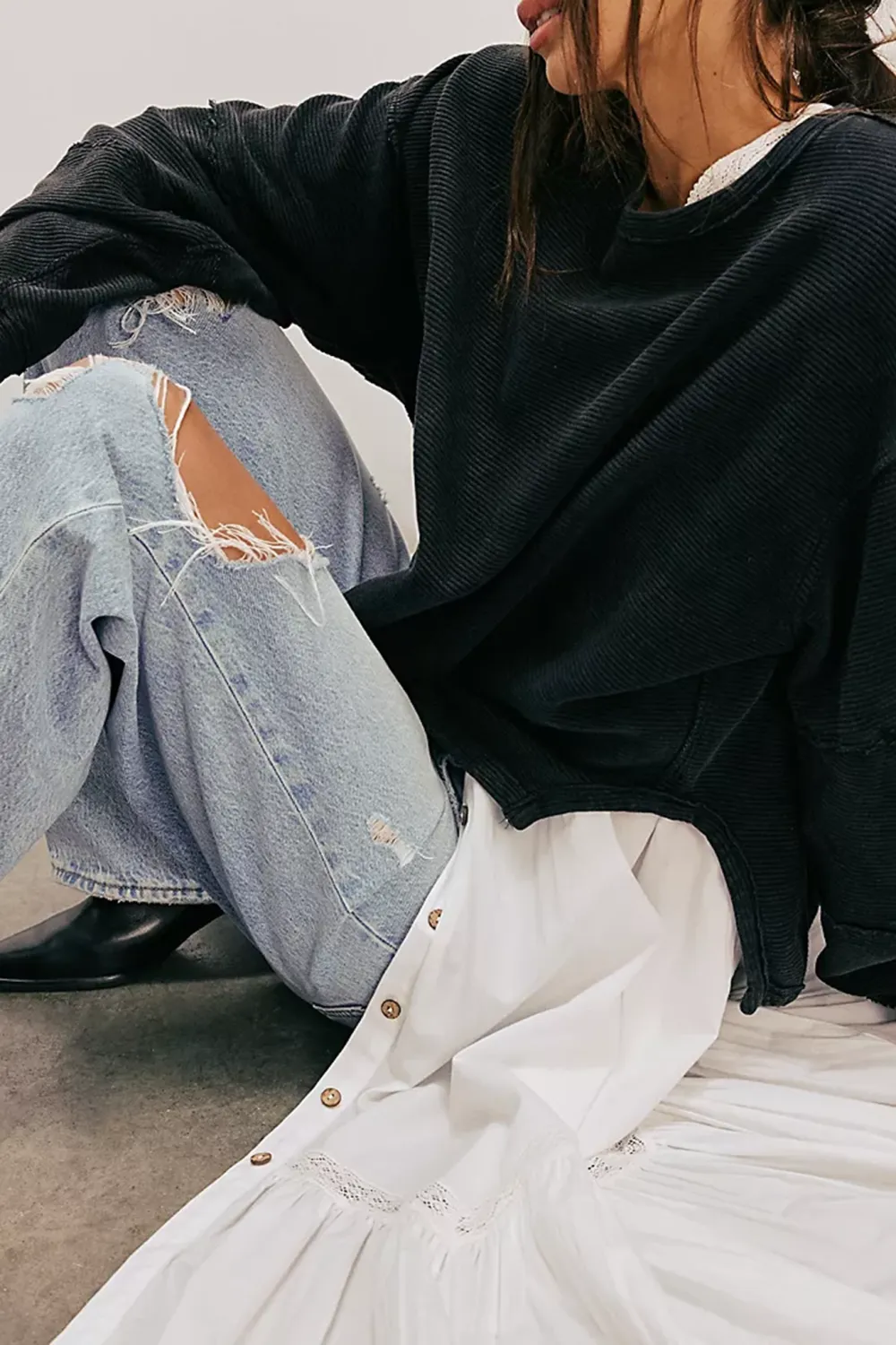 Ribbed Crew Neck Sweatshirt