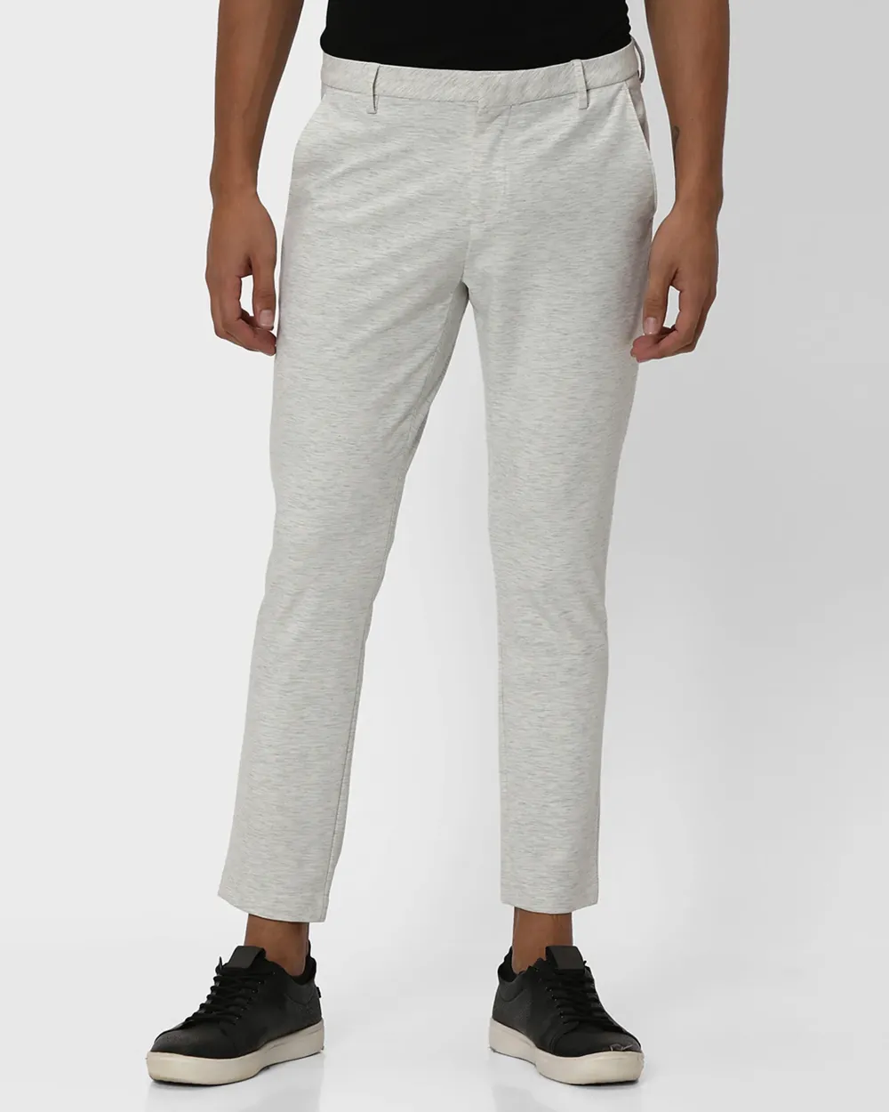 Classic Versatile Slim-Fit Straight-Leg Light Grey Trousers