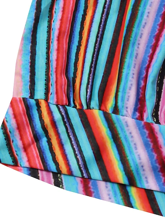 Women's Swimwear Tankini 2 Piece Plus Size Swimsuit 2 Piece Modest Swimwear Open Back Stripe Printing Striped Blue Tube Top Strapless Bathing Suits Sports Vacation Beach Wear