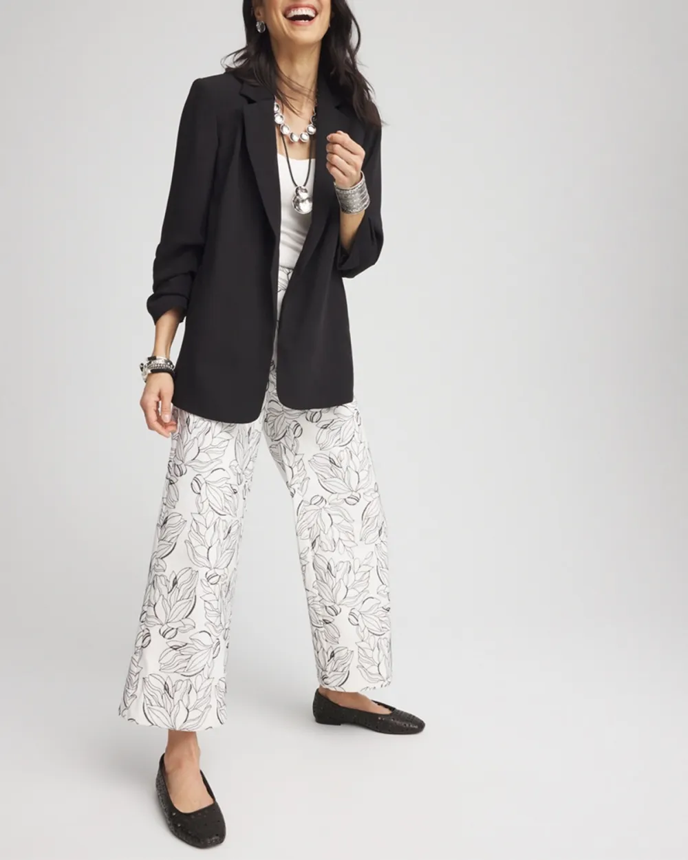 White Floral Print Wide Leg Trousers