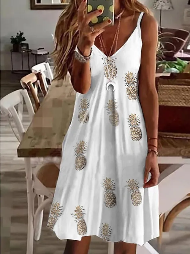 Women‘s Strap Dress Mini Dress pineapple Flowers feather Love Sleeveless Flower Fruit Spring Summer V Neck Fruit Casual Holiday 2023 S M L XL XXL XXXL 4XL 5XL