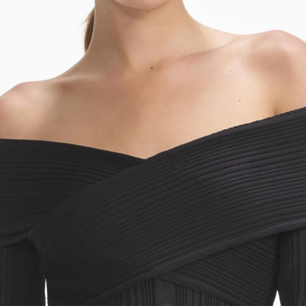 Black Off Shoulder Knit Mini Dress