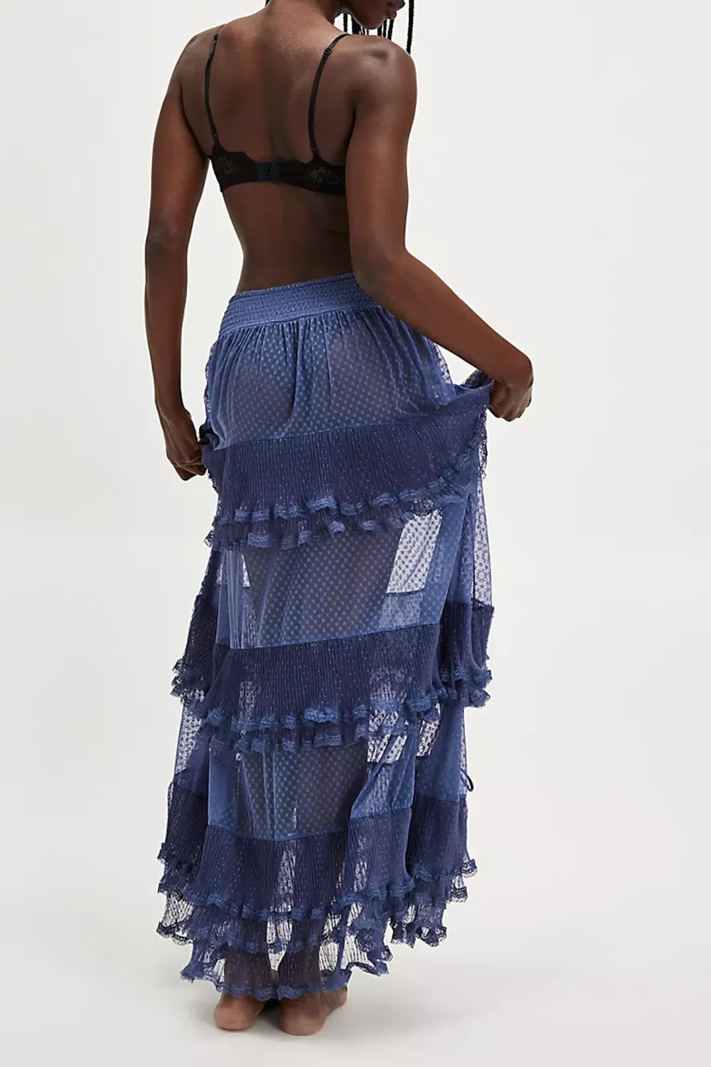 Sheer Ruffled Maxi Skirt