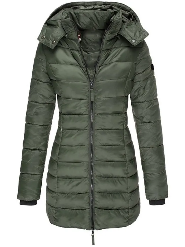 Women's Winter Coat Quilted Jacket Mid Length Puffer Coat Thermal Warm Parka with Pocket Fall Windproof Heated Coat  Zipper Hooded Lightweight Outerwear Long Sleeve Army Green Black