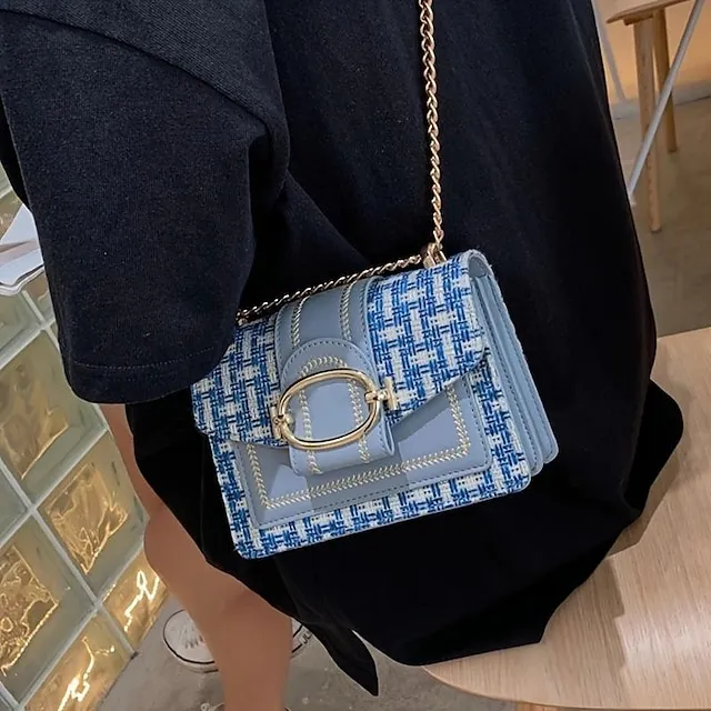 Women's Crossbody Bag Shoulder Bag Mobile Phone Bag PU Leather Cotton Party Outdoor Buttons Adjustable Large Capacity Durable Patchwork Black White Blue