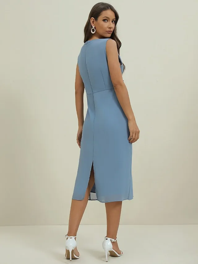 Women's Lace Dress Dress Set Wedding Guest Dress Midi Dress Dusty Blue Green 3/4 Length Sleeve Pure Color Lace up Summer Spring Fall Crew Neck Elegant Party Wedding Guest 2023 S M L XL 2XL 3XL