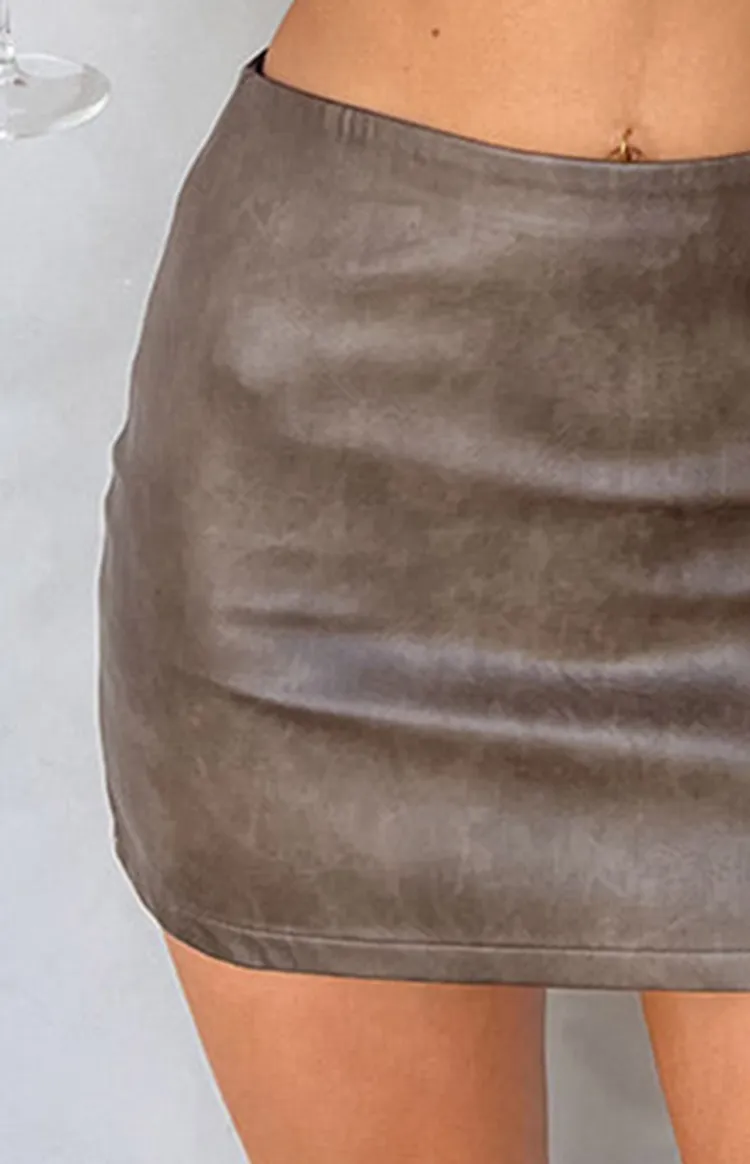 Dark Brown PU Leather Mini Skirt