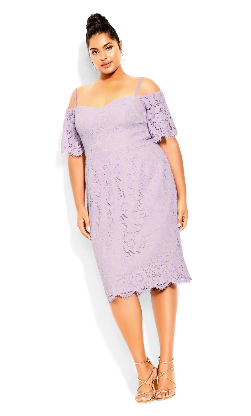 Evans Lilac Lace Cold Shoulder Midi Dress