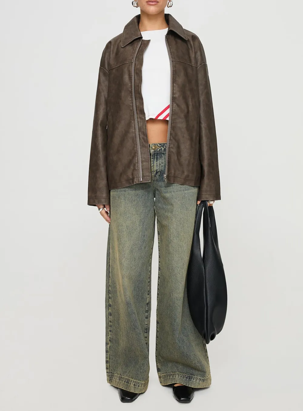 Brown Distressed Faux Leather Jacket