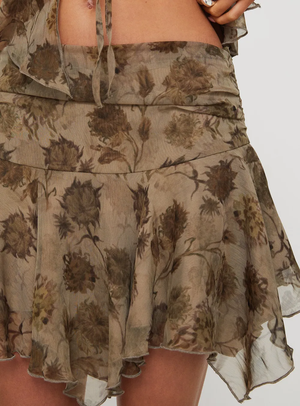 Floral Print Sheer Ruffled Mini Skirt