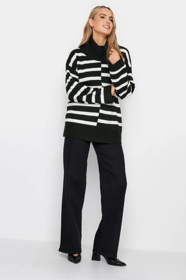 LTS Tall Black Stripe Print Roll Neck Jumper