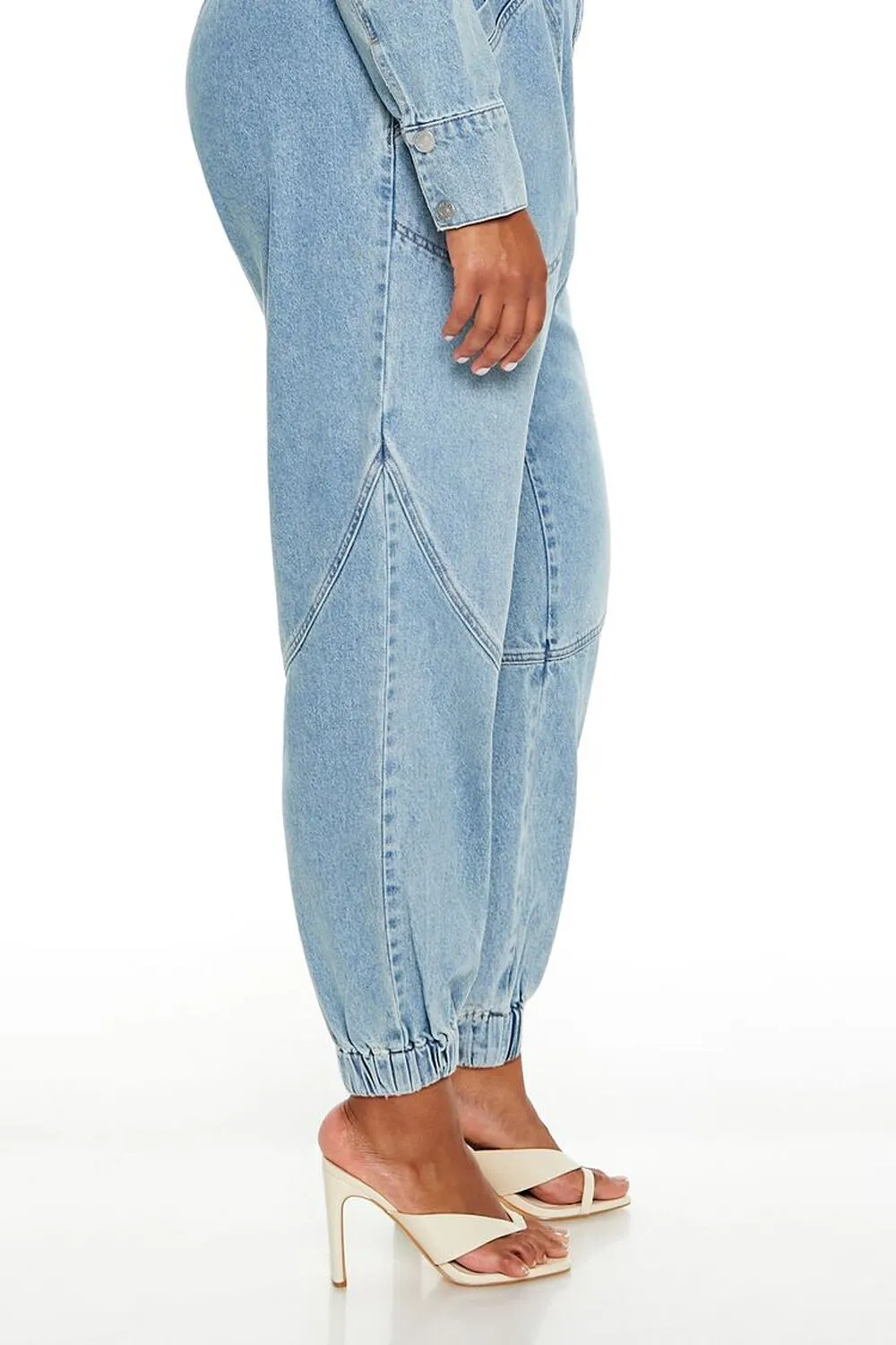 Plus Size Denim Funnel-Neck Jumpsuit