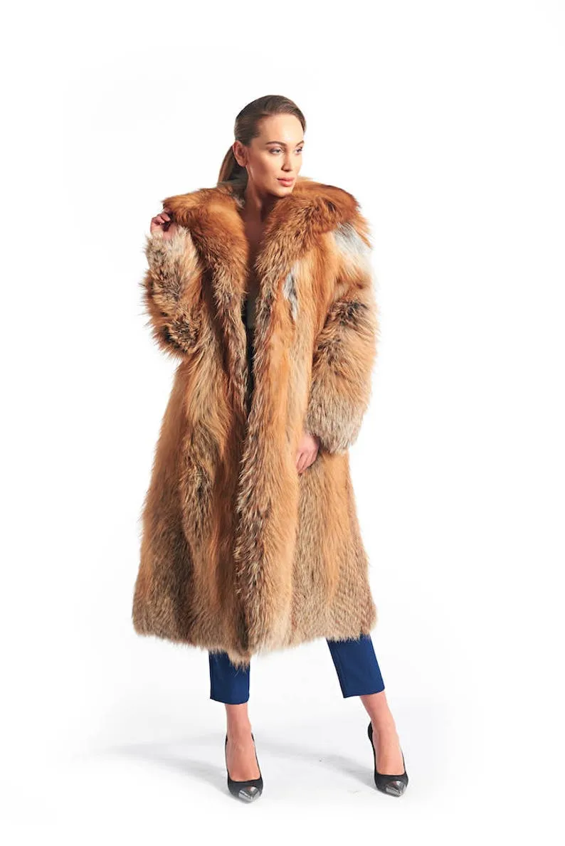 Full Length Red Fox Fur Coat Shawl Collar