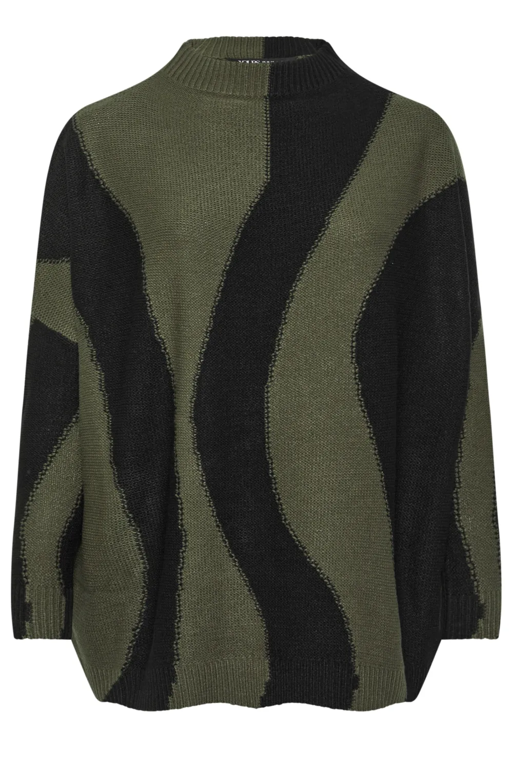 YOURS Curve Khaki Green Swirl Oversized Knitted Jumper