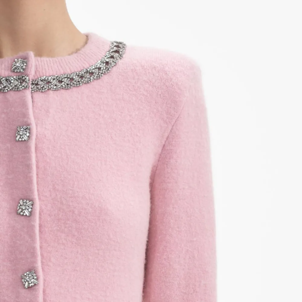 Pink Embellished Knit Midi Skirt