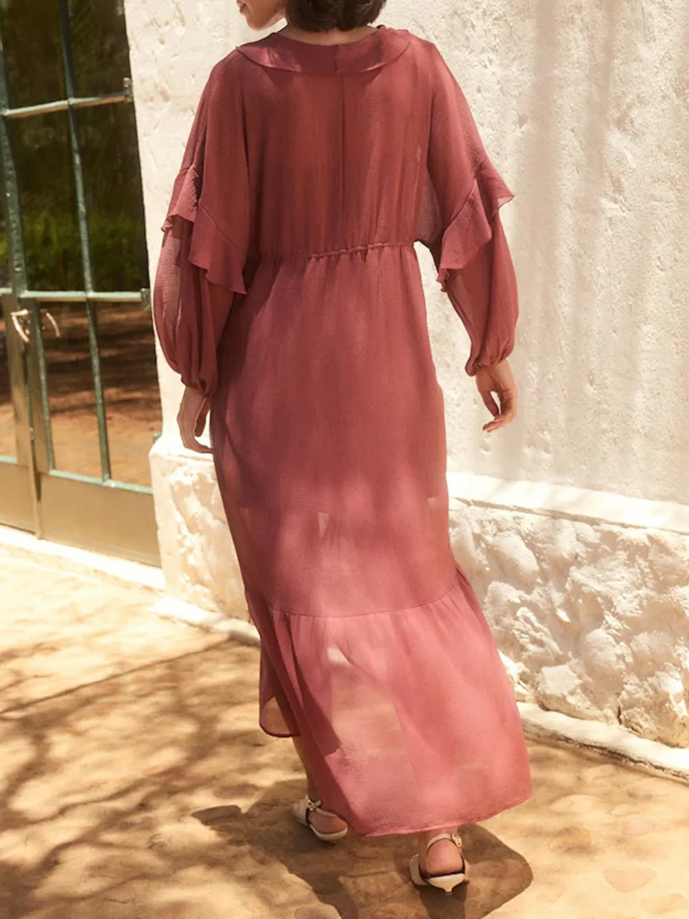 Pink Light And Elegant Dress With Lotus Leaf Hem