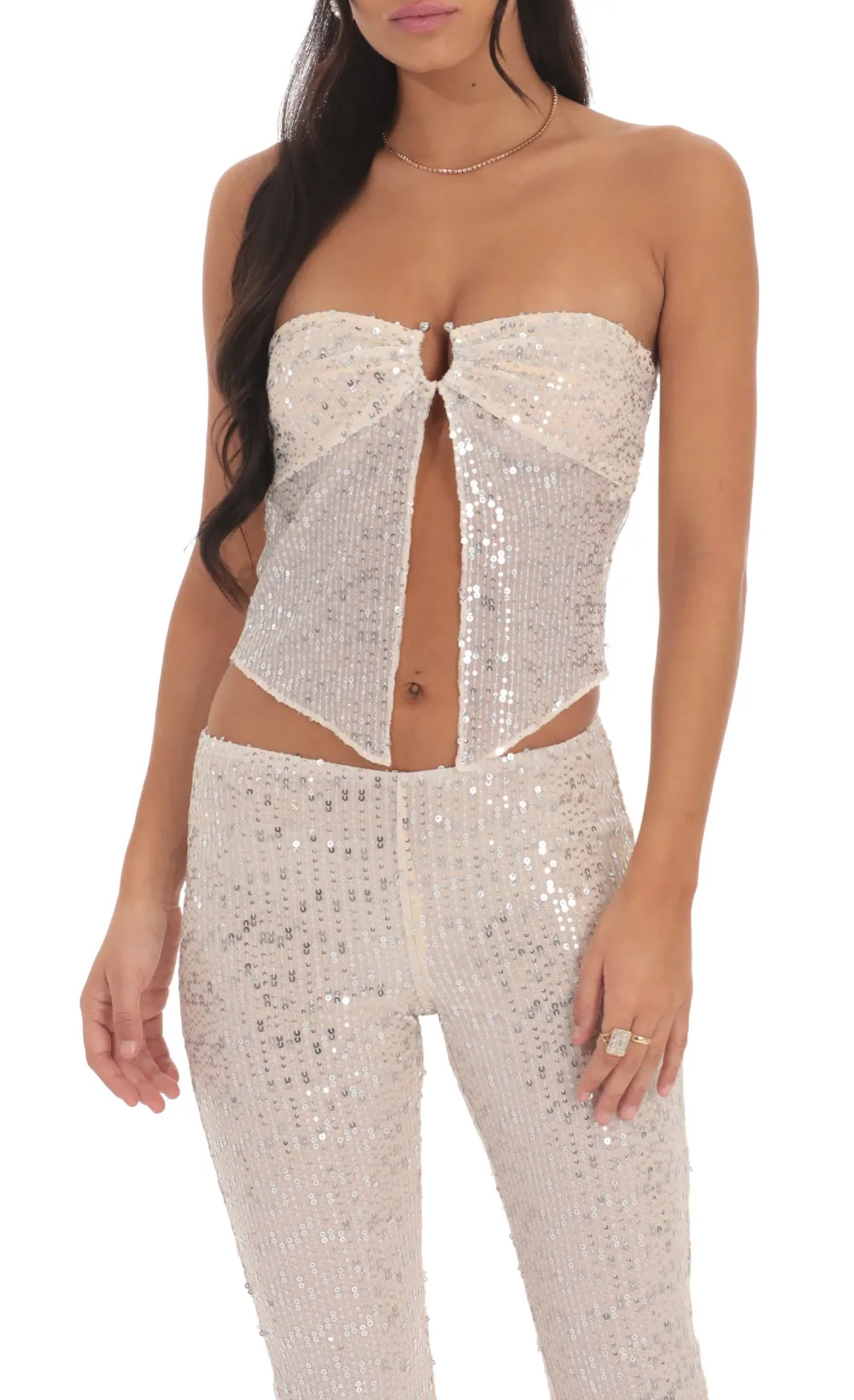 Flyaway Sequin Two Piece Set in Champagne