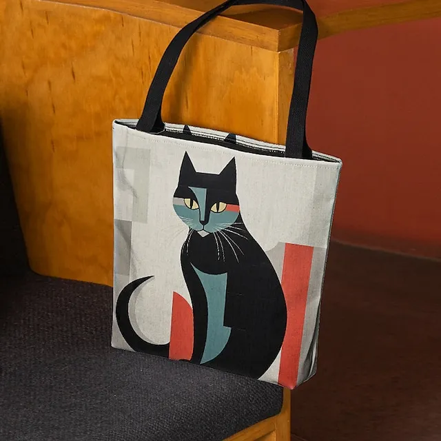 Women's Tote Shoulder Bag Canvas Tote Bag Customize Oxford Cloth Shopping Holiday Print Large Capacity Foldable Lightweight Cat Black / Red Custom Print White