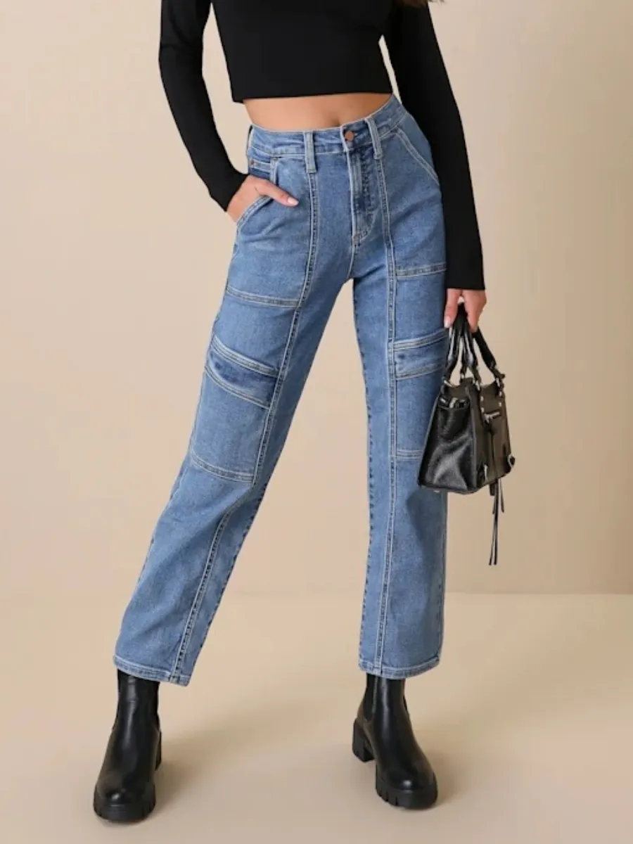 Retro Paneled Denim Pants