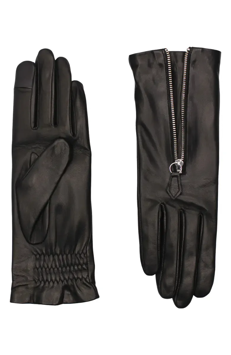 Black Lambskin Leather Zip Gloves
