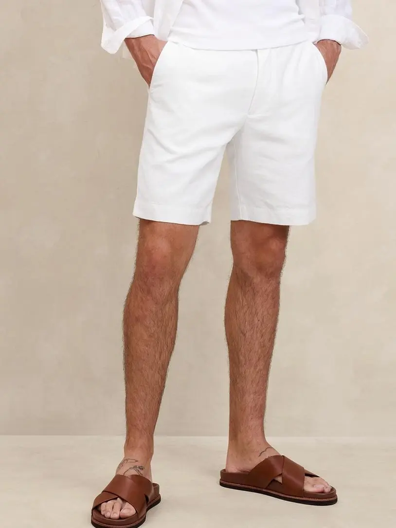 Skin-Friendly Linen 9-Inch  White Men's Shorts