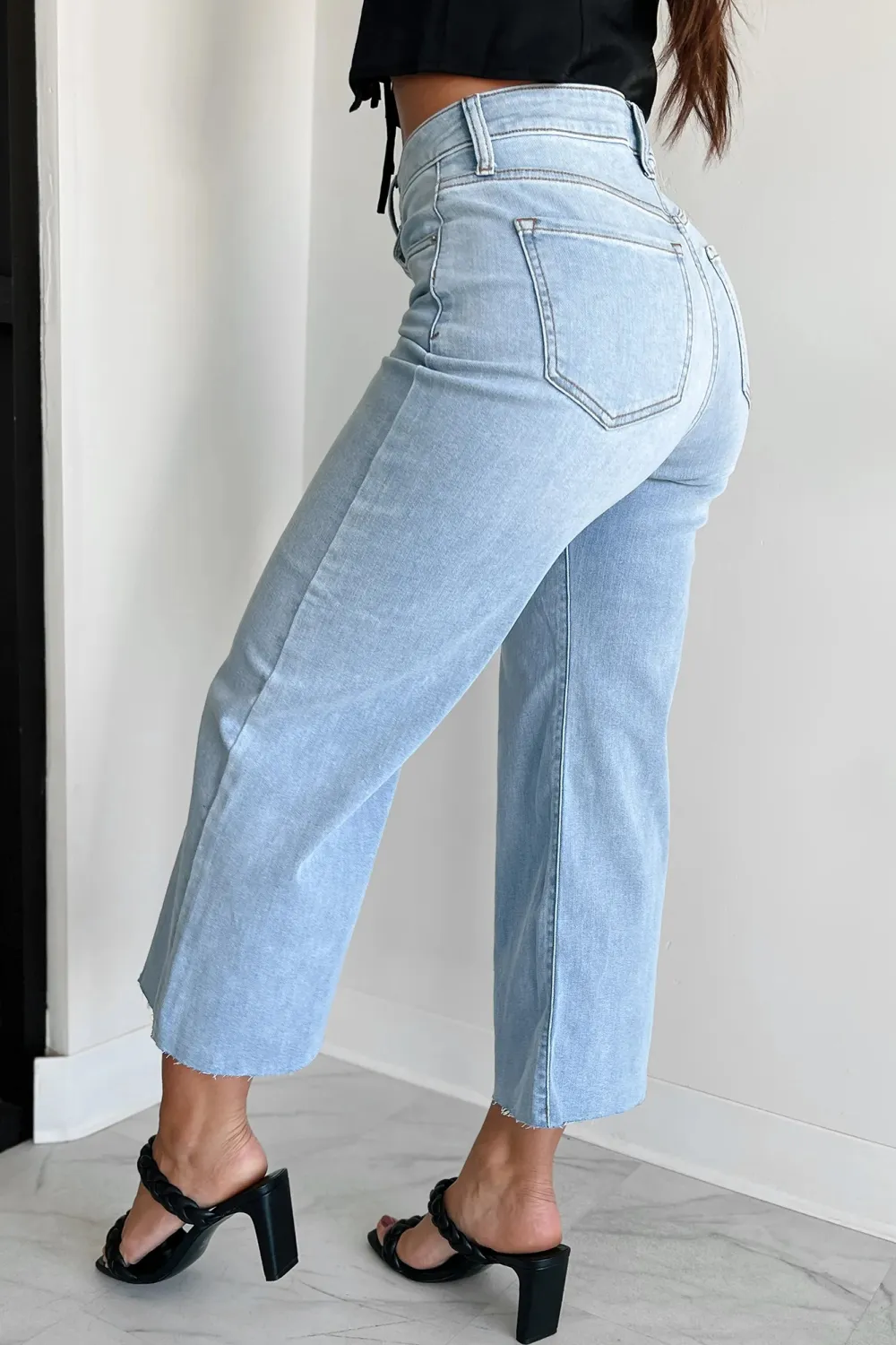 High Rise Crop Wide Leg Sneak Jeans