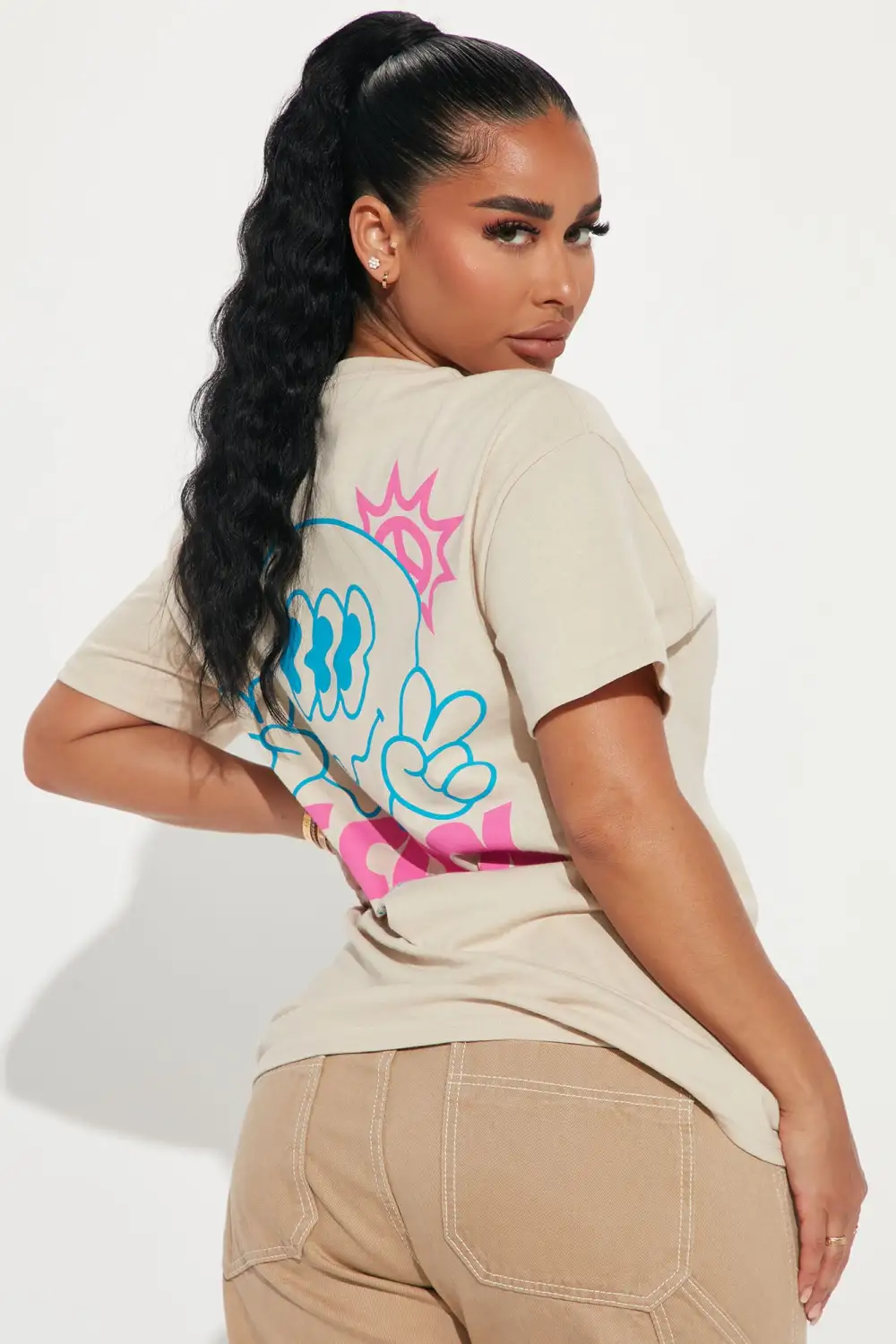 Be Cool Smiley Short Sleeve Tee - Taupe