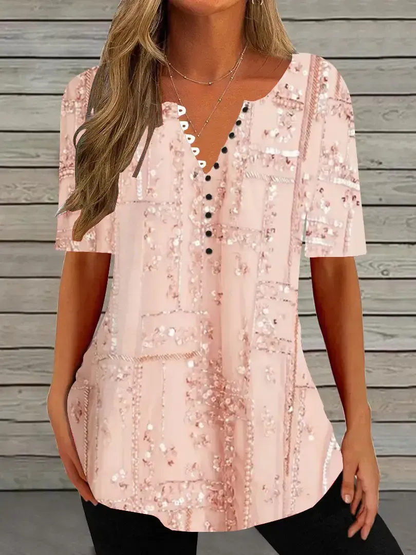 Women's Half Sleeve V-neck Floral Printed Top