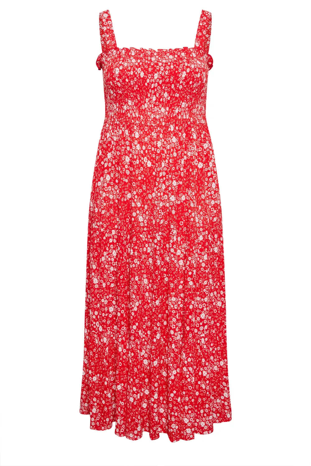 YOURS Curve Red Ditsy Floral Print Shirred Maxi Dress