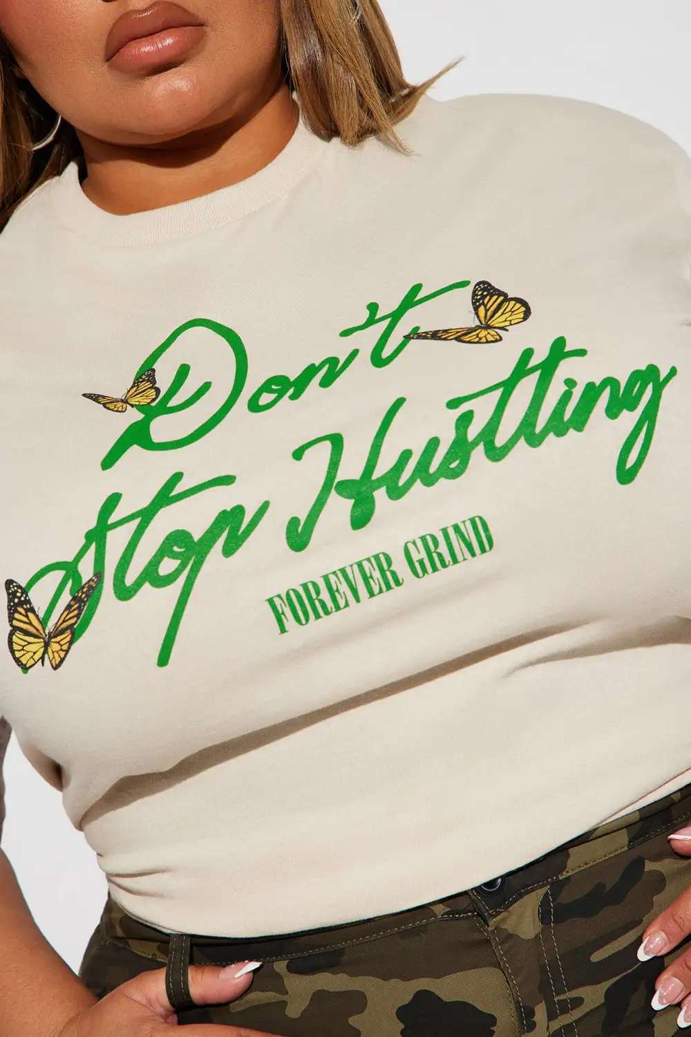 Don't Stop Hustling Graphic Tshirt - Khaki