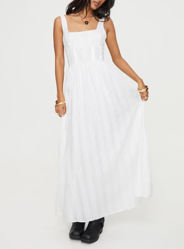 White Smocked Sleeveless Maxi Dress