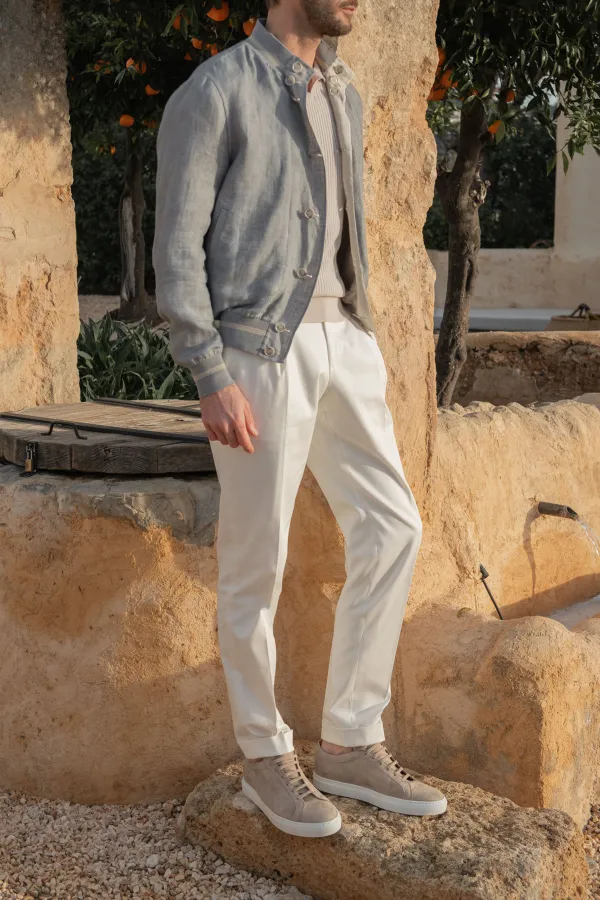 Sky Grey And Beige Reversible Bomber Jacket