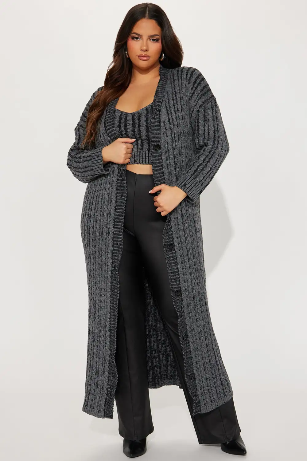Casual And Cool Washed Cardigan Set - Black/combo