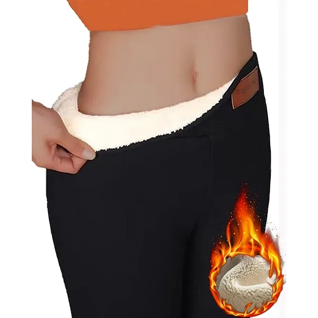 Women‘s Fleece Lined Leggings Winter Leggings Thermal Warm High Elasticity Yoga Fitness Gym Workout Tights Dark Grey Black Dark Black Sports Activewear  / Athletic / Athleisure