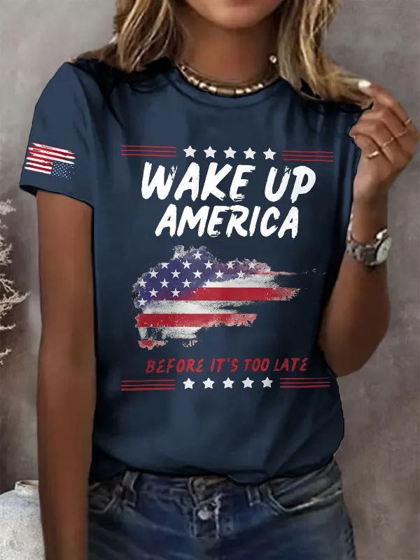 Retro Wake Up America Before It'S Too Late Print T-Shirt